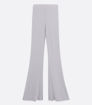 Tall Grey Ribbed Flared Leggings | New Look