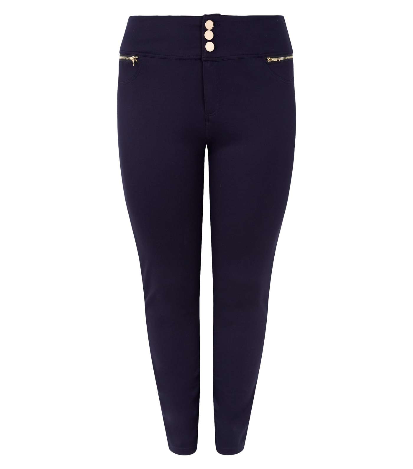 Apricot Curves Navy Button Front Slim Trousers Image 4