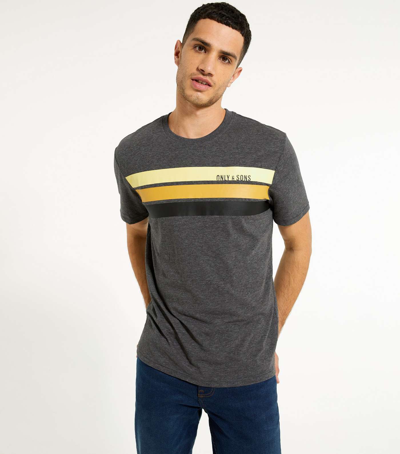 Only & Sons Dark Grey Stripe Logo T-Shirt 