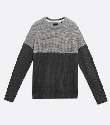 Image of Only & Sons Grey Marl Colour Block jumper New Look
