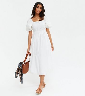 white square neck dress