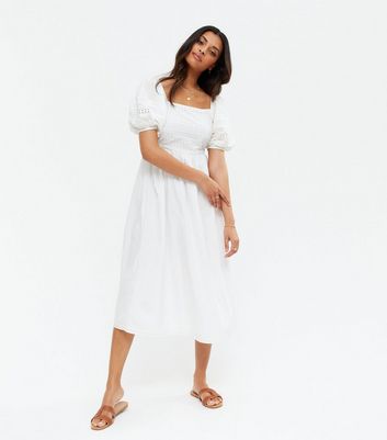 white broderie square neck dress