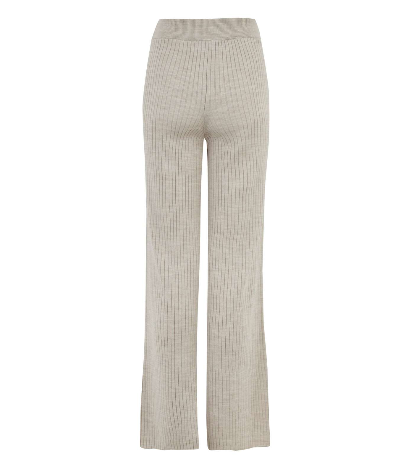 Cream Ribbed Knit Wide Leg Trousers  Image 3