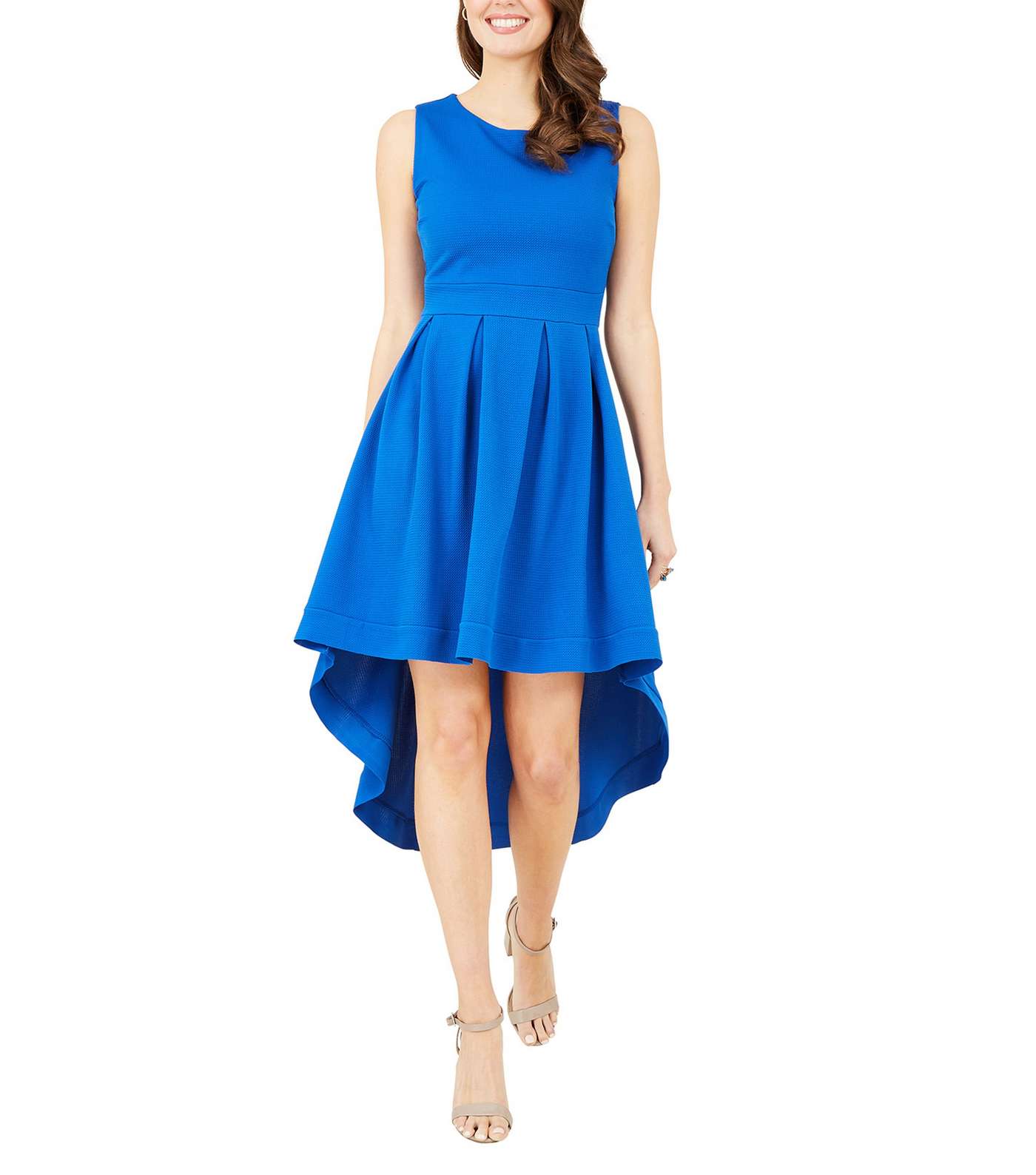 Mela Blue Textured Dip Hem Dress  Image 2