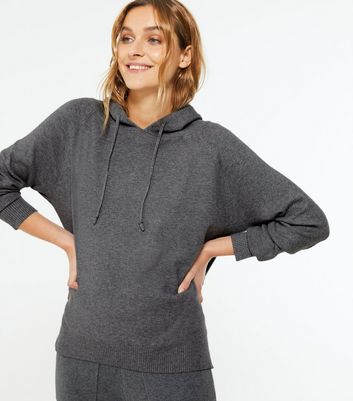 grey knitted hoodie womens