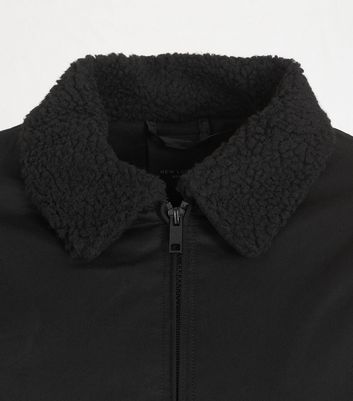 Image of Black Teddy Collar Padded Harrington Jacket New Look