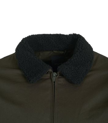 Image of Khaki Teddy Collar Padded Harrington Jacket New Look
