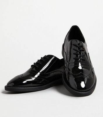 Black Patent Lace Up Brogues | New Look