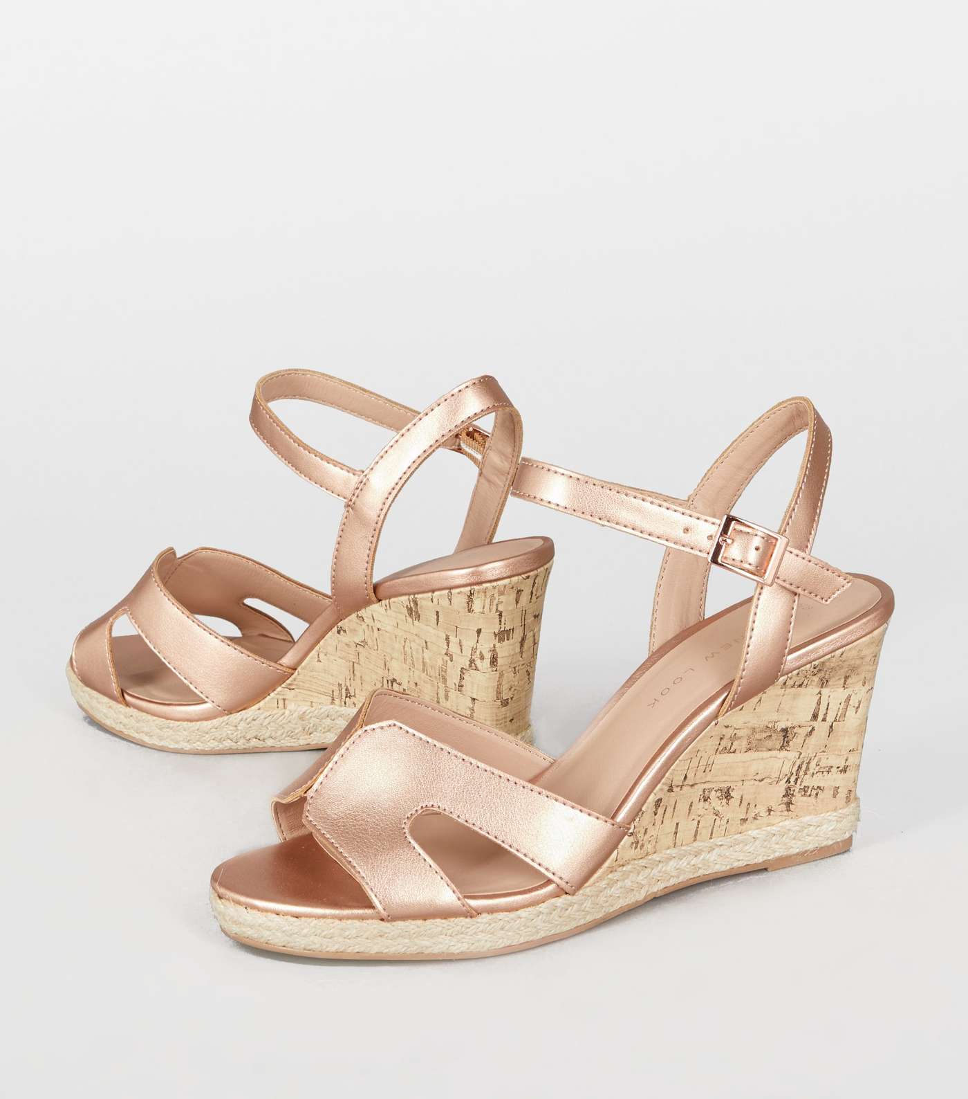 Wide Fit Rose Gold Leather-Look Cork Wedges  Image 2