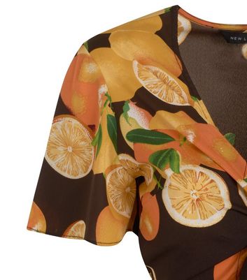 Image of Black Tropical Fruit Tie Front Playsuit New Look