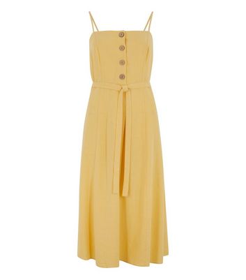Petite Yellow Linen Look Belted Midi Dress | New Look