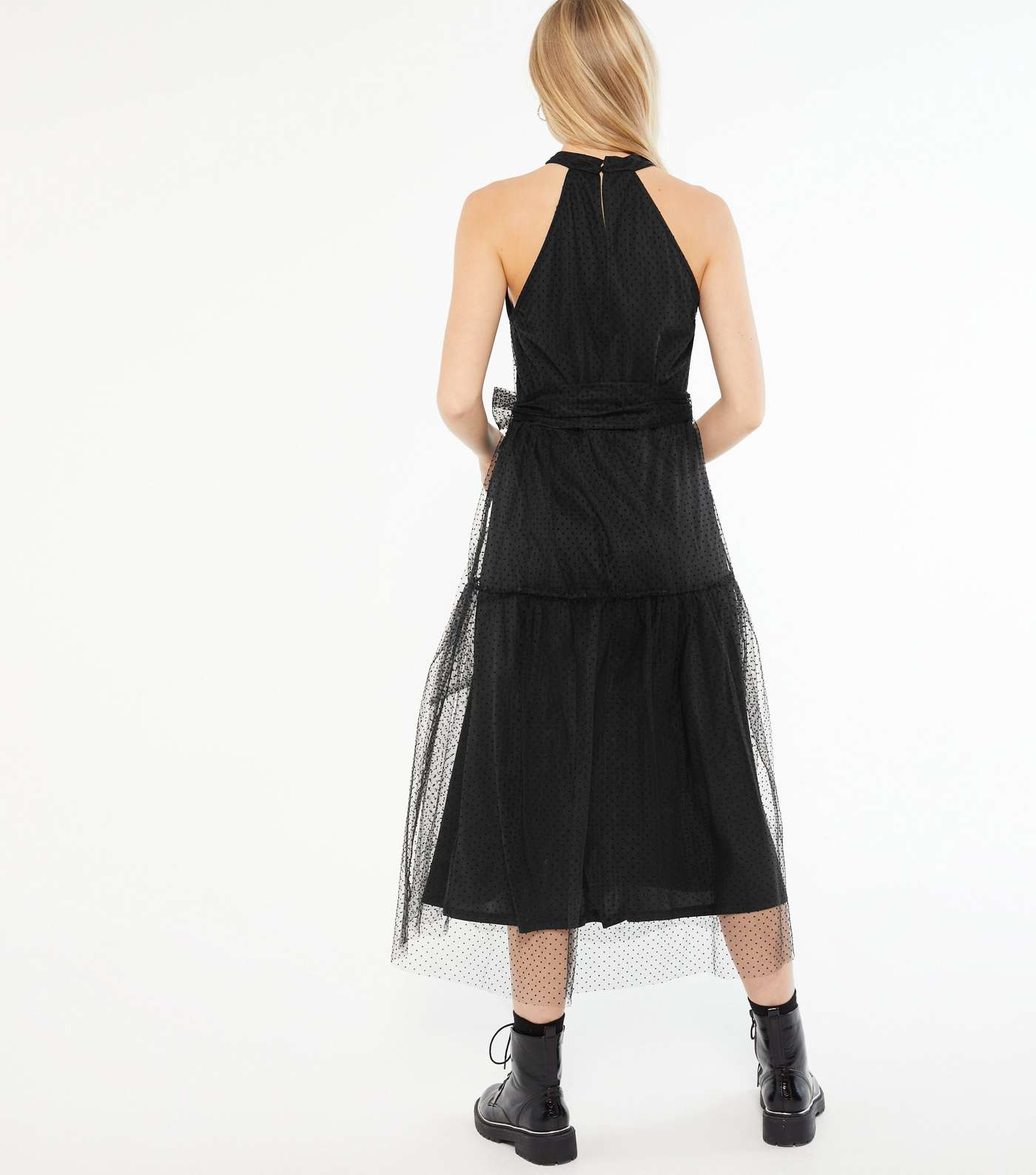 Black Spot Mesh Halter Midi Dress Image 3
