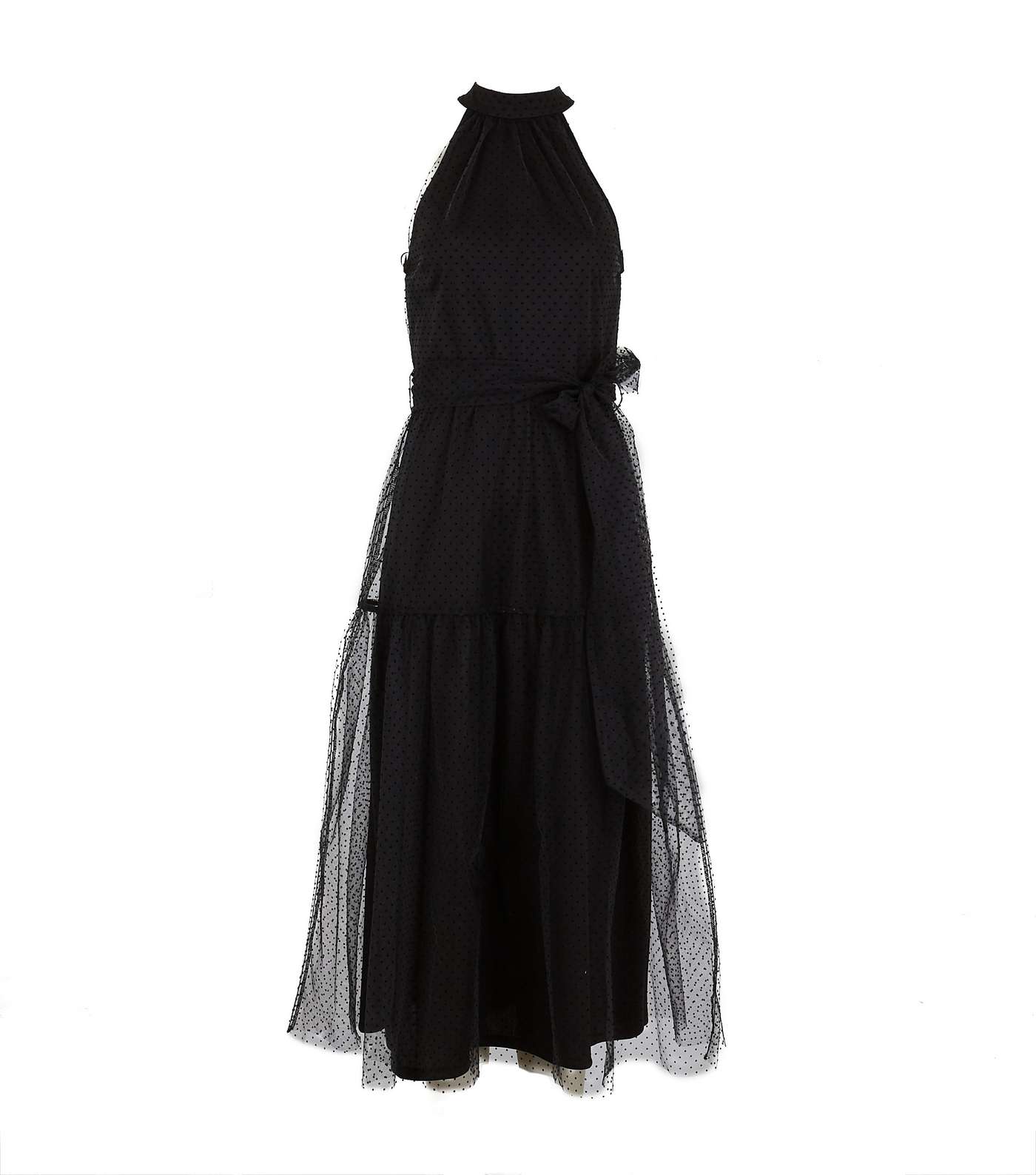 Black Spot Mesh Halter Midi Dress Image 5