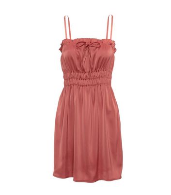 Cameo Rose Coral Satin Strappy Mini Dress | New Look