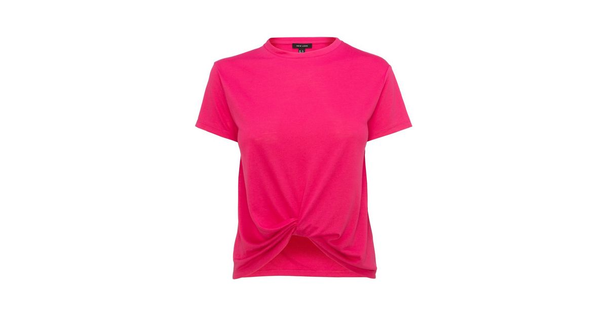 Bright Pink Jersey Twist Front TShirt New Look