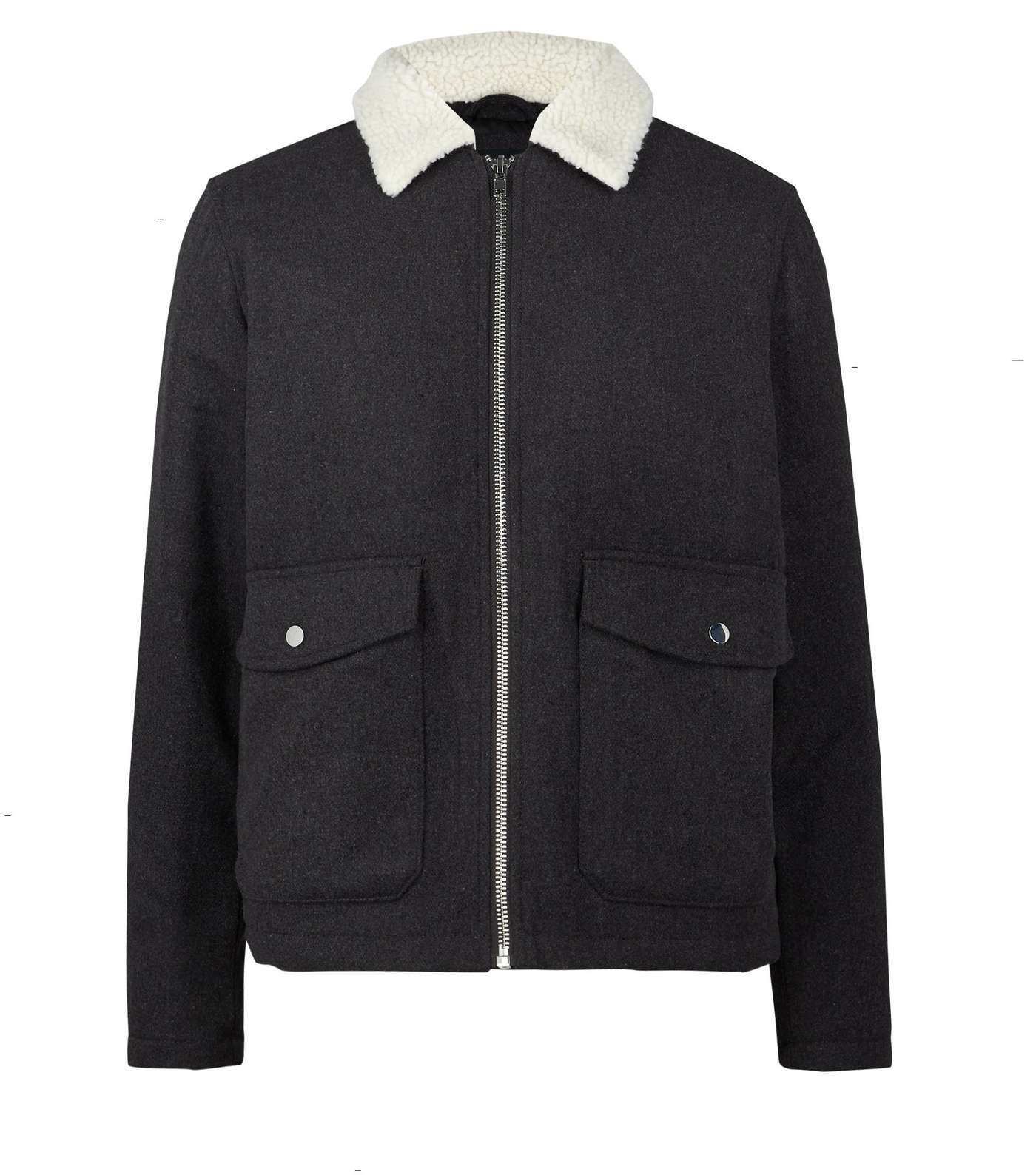 Grey Faux Wool Teddy Collar Harrington Jacket  Image 5