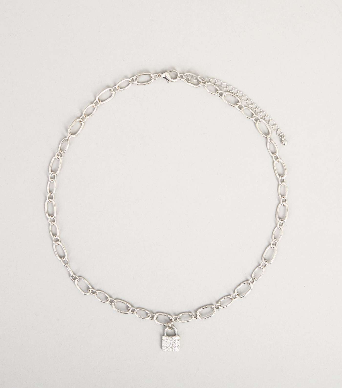 Silver Diamanté Padlock Chain Necklace 