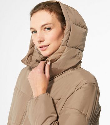 Camel Hooded Boxy Puffer Jacket New Look