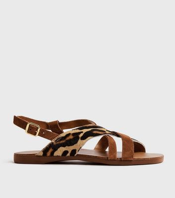 Leopard print store sandals wide fit