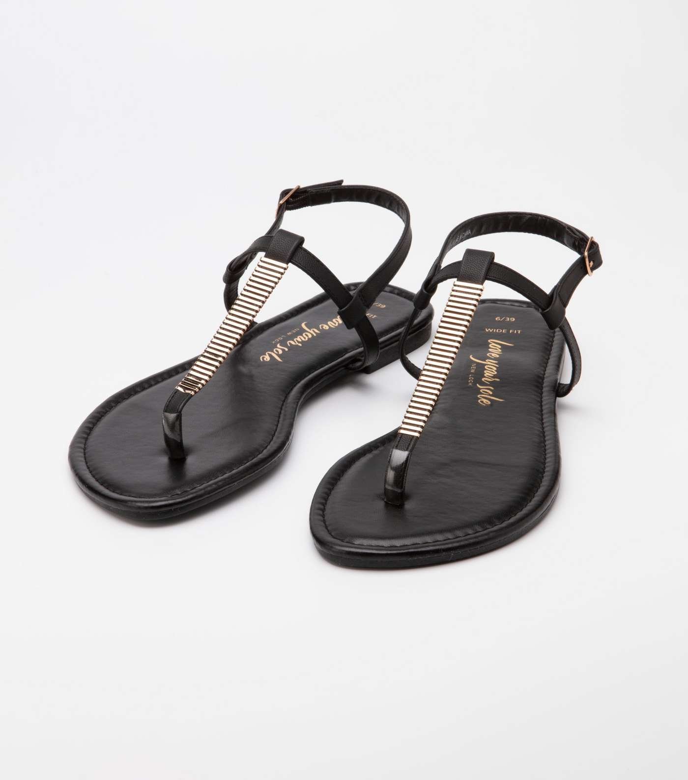 Wide Fit Black Embellished Flat Sandals  Image 2