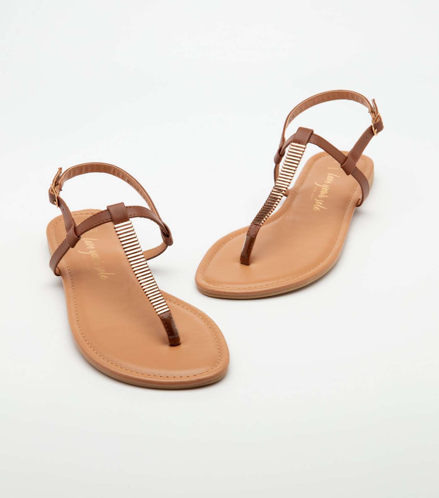 Wide Fit Tan Embellished Flat Sandals  Image 2