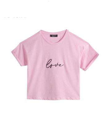 Girls Pink Love Embroidered Slogan T-Shirt | New Look