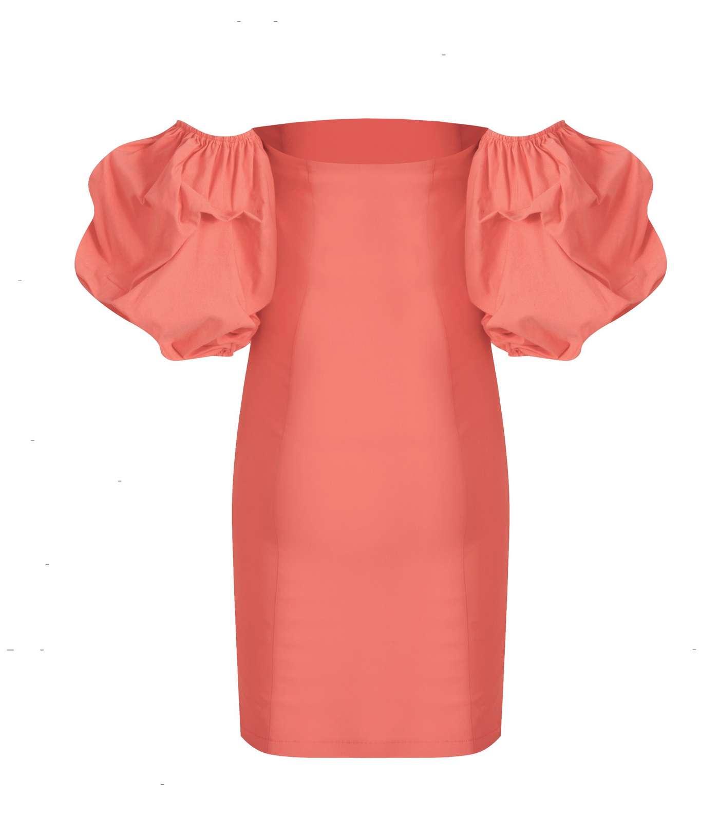 Coral Puff Sleeve Bardot Dress  Image 2