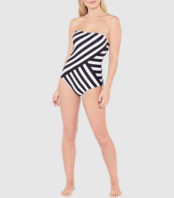 Image of Beachcomber Black Stripe Bandeau Swimsuit New Look
