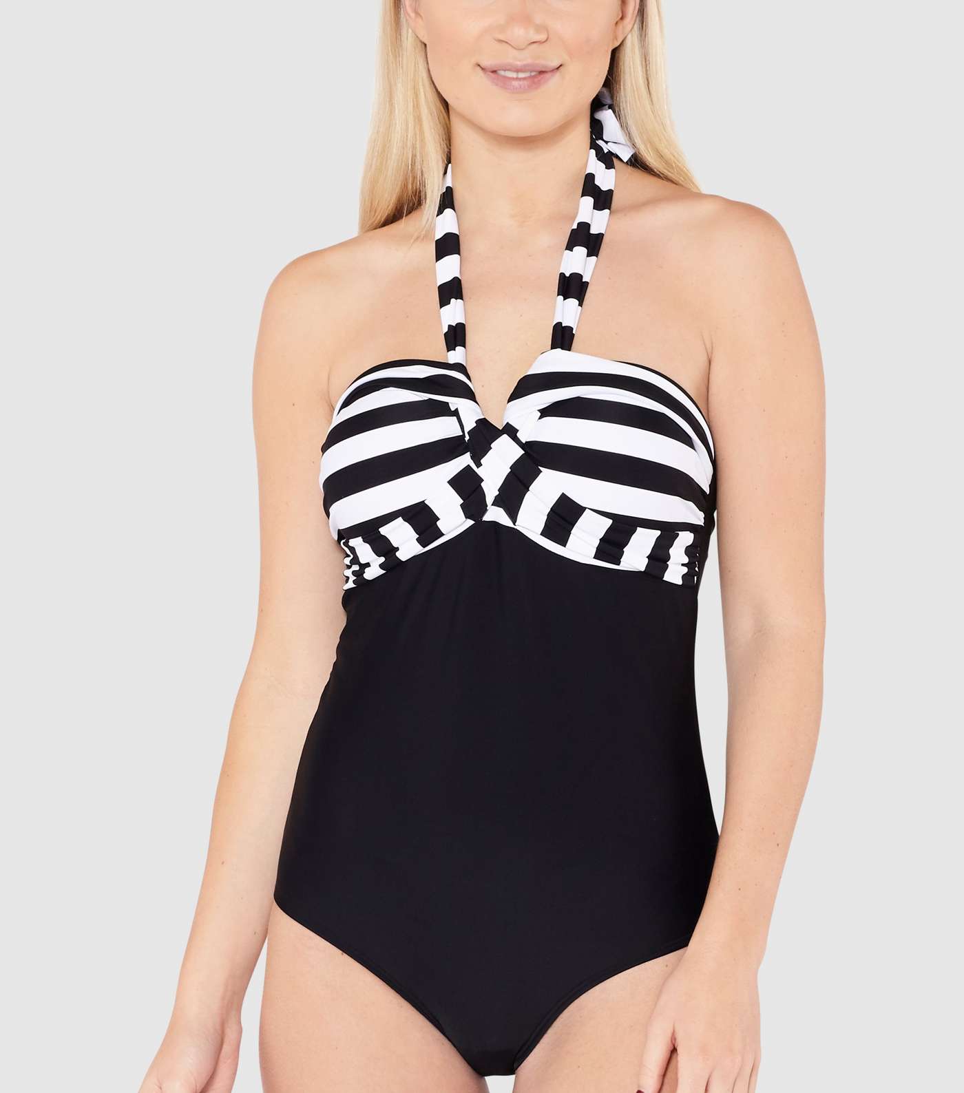 Beachcomber Black Stripe Twist Halterneck Swimsuit