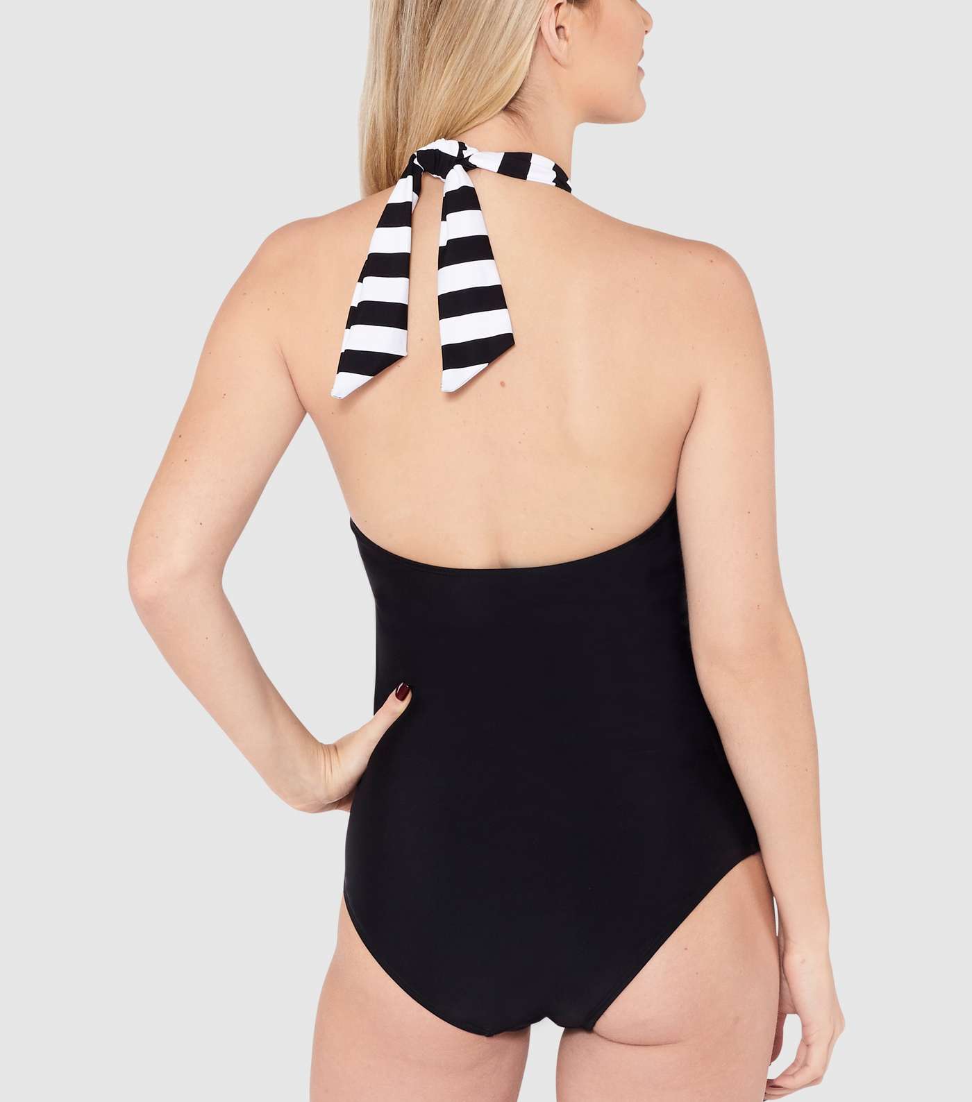 Beachcomber Black Stripe Twist Halterneck Swimsuit Image 3
