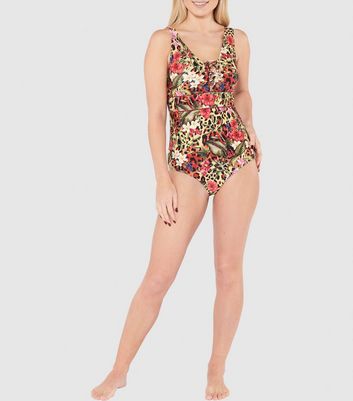 Image of Beachcomber Multicoloured Lace Up Swimsuit New Look