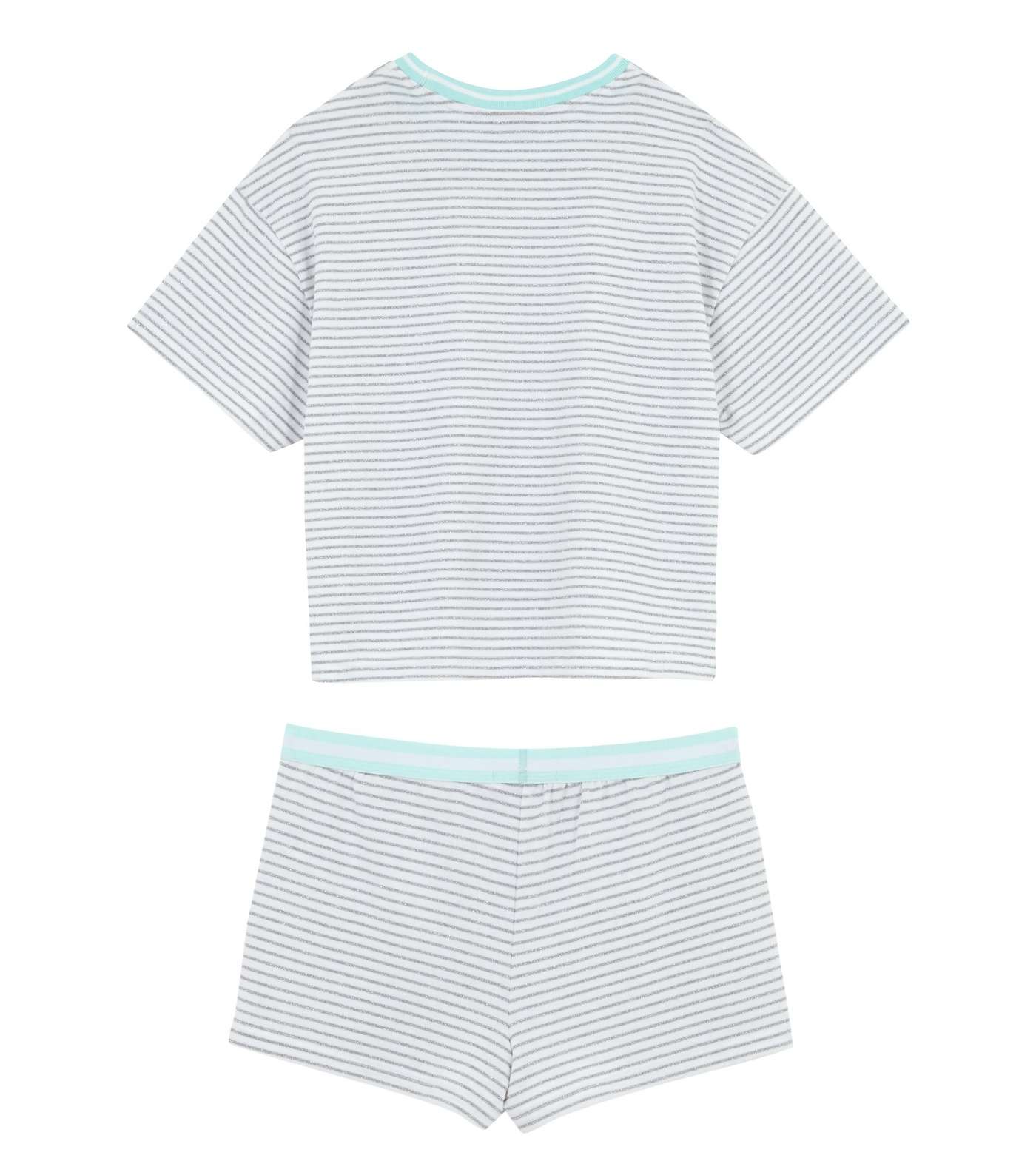Girls White Glitter Stripe Sloth Short Pyjama Set Image 2
