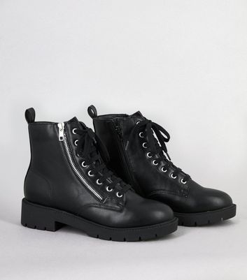 new look lace up biker flat ankle boot