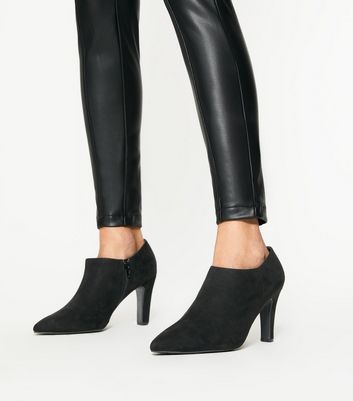 Image of Black Suedette Pointed Block Heel Shoe Boots New Look Vegan