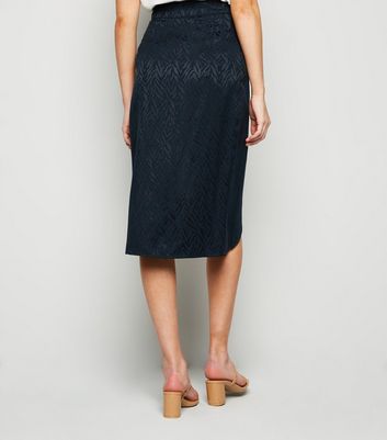 Image of Apricot Navy Tiger Jacquard Wrap Skirt New Look
