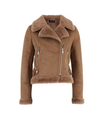 Faux fur lined outlet suede coat