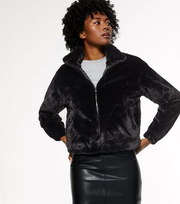 Curl high neck hot sale faux fur jacket