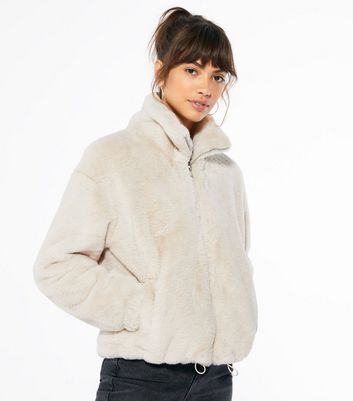 White faux fur coat with leather | The Kooples