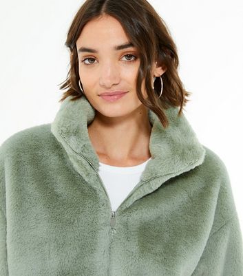 light green faux fur jacket