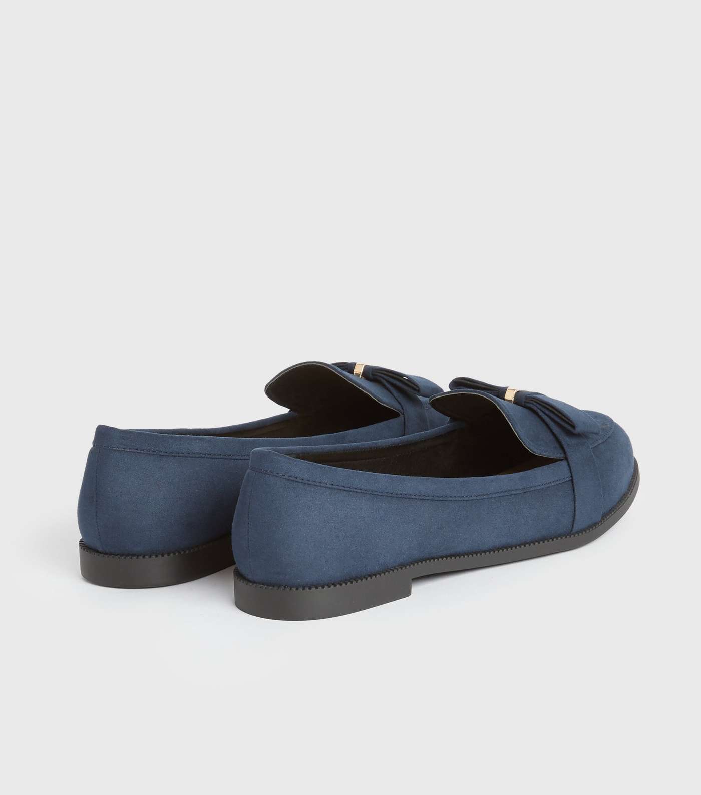 Wide Fit Navy Suedette Metal Bow Loafers Image 4