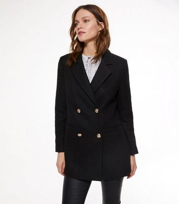 Black Boucl Double Breasted Blazer Coat