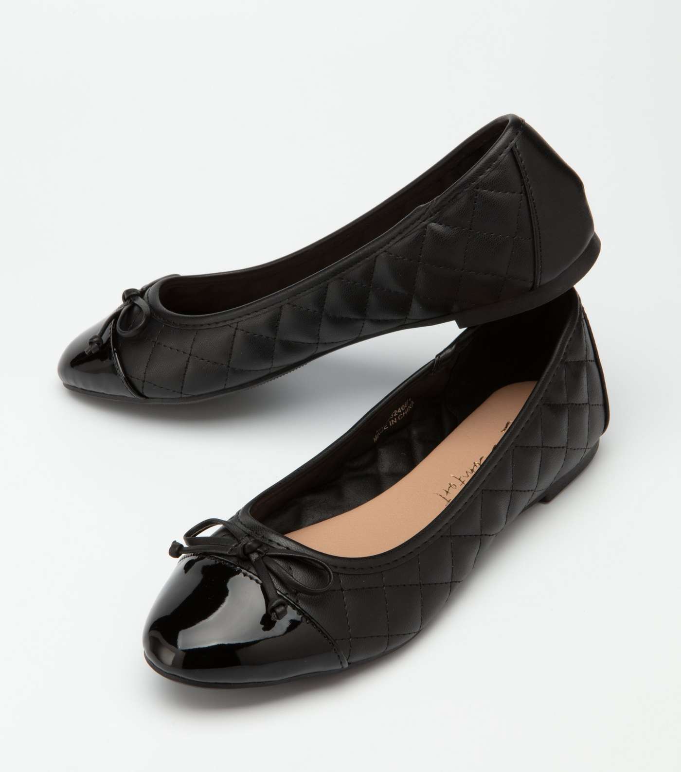 Black Leather-Look Quilted Ballet Pumps Image 2
