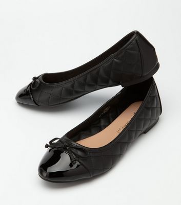Black Leather-Look Quilted Ballet Pumps 