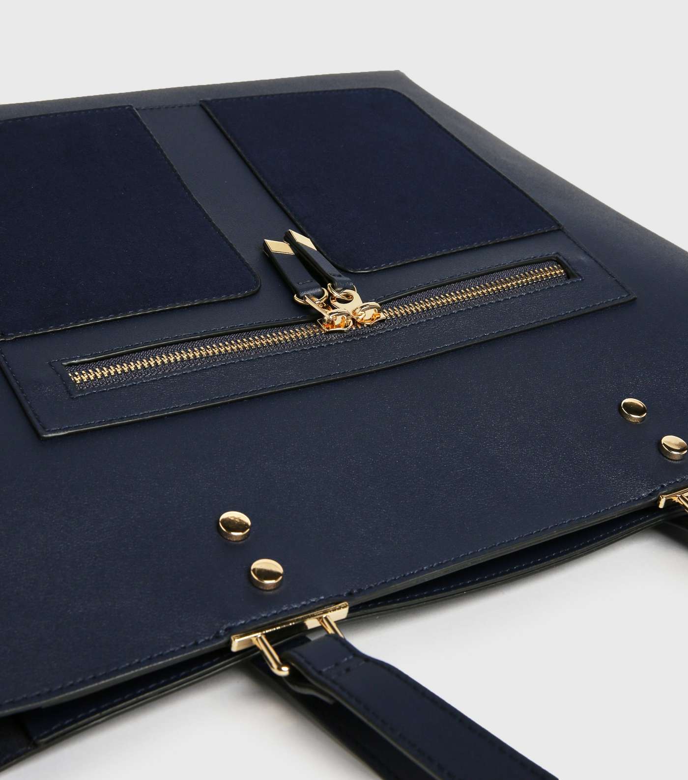 Navy Leather-Look Zip Front Tote Bag Image 3