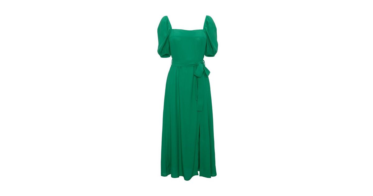 Green Square Neck Belted Midi Dress | New Look