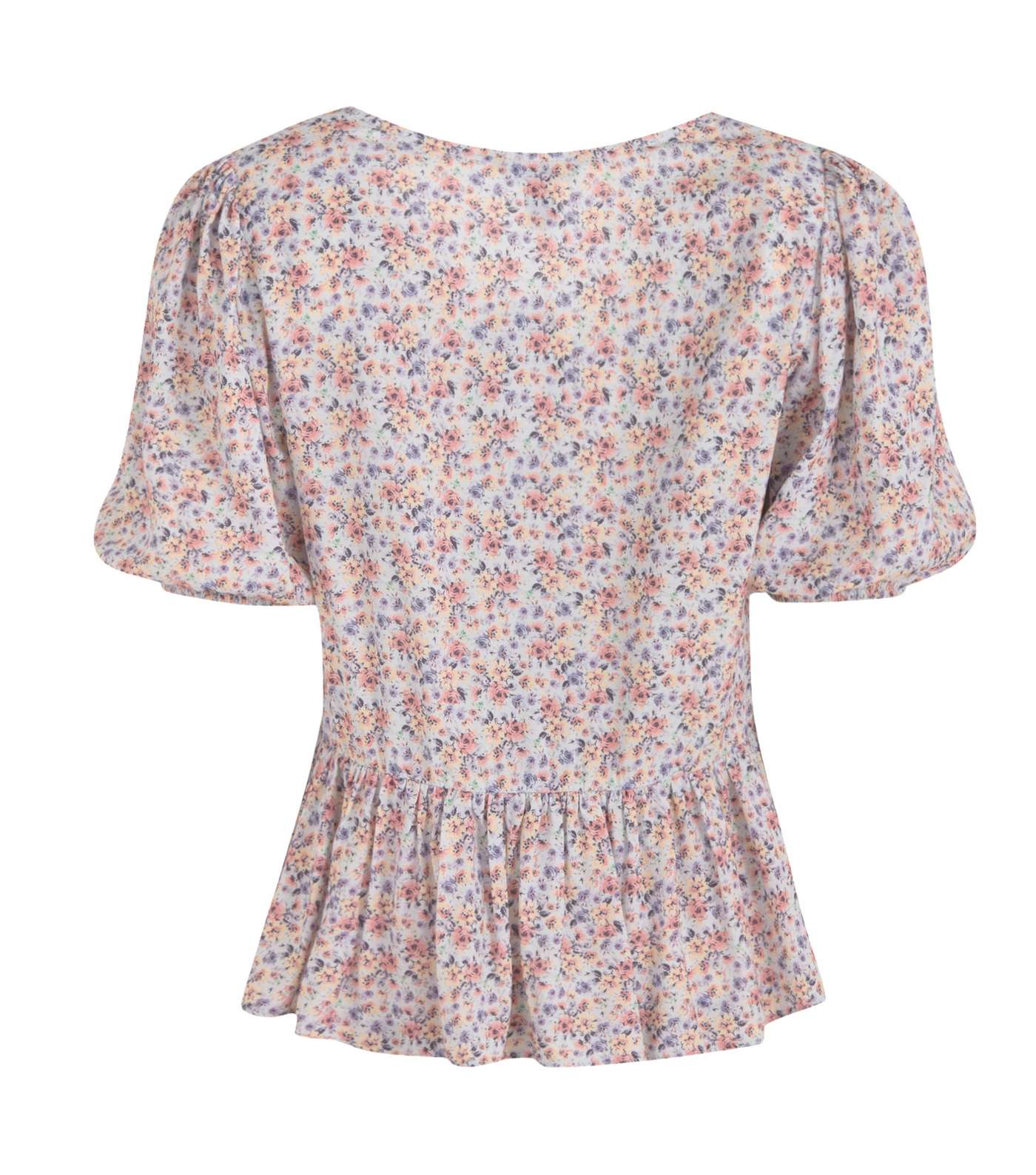 Blue Ditsy Floral Puff Sleeve Peplum Blouse  Image 2