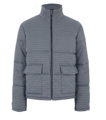 Light Grey Check Utility Puffer Jacket New Look
