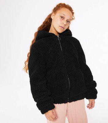 Girls black teddy jacket on sale