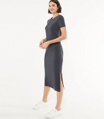 Blue Jersey Short Sleeve Midi Dress 
