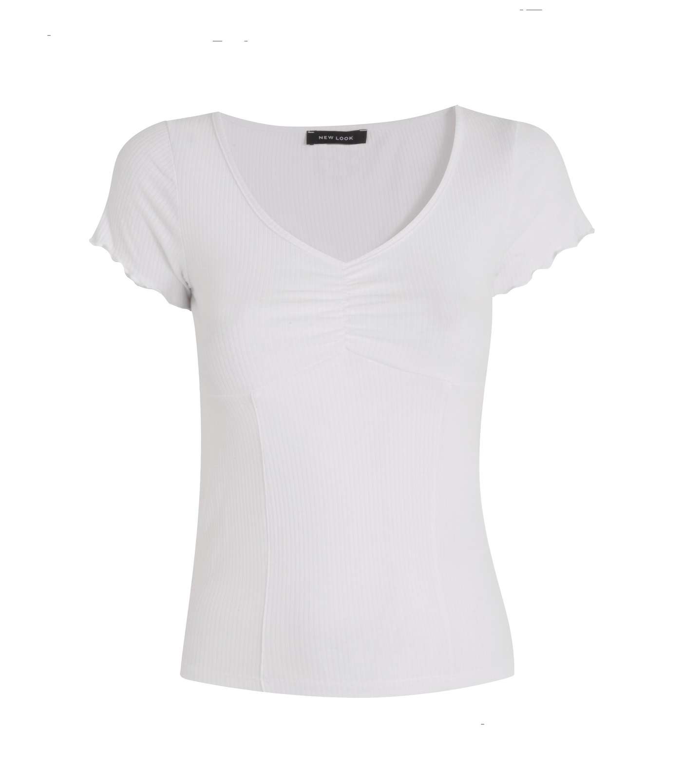 White Ribbed Ruched Front T-Shirt 